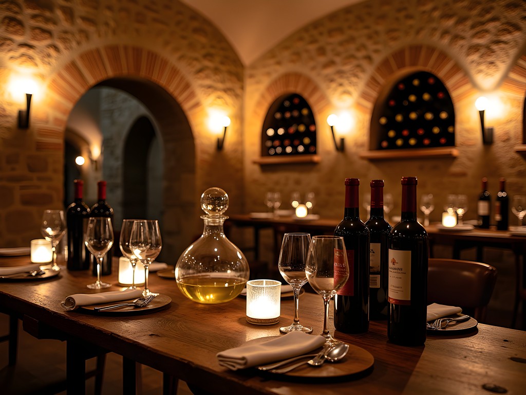 Atmospheric medieval wine cellar in Siena with wine tasting setup