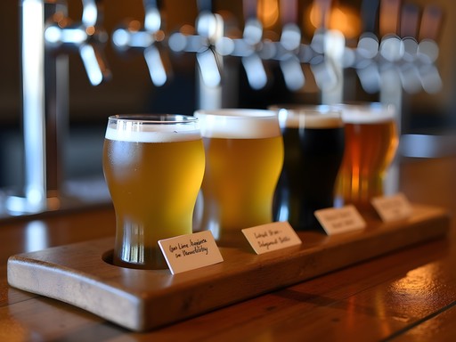 Craft beer flight at Piñon Bottle Company with diverse selection and tasting notes