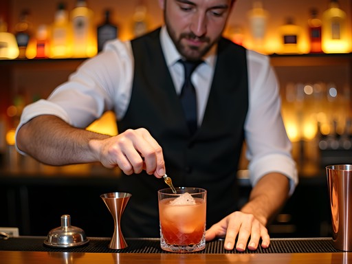 Bartender crafting an elaborate cocktail at a sophisticated St. Louis bar
