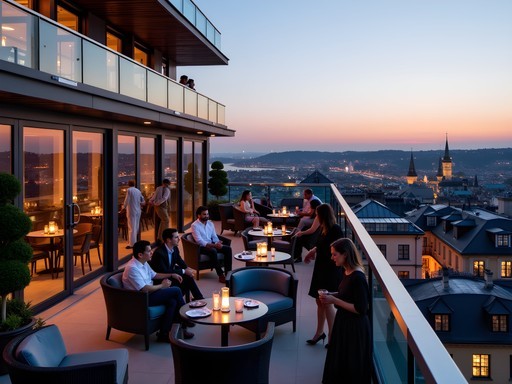 Elegant rooftop bar at a luxury Stockholm hotel with city views and sophisticated atmosphere