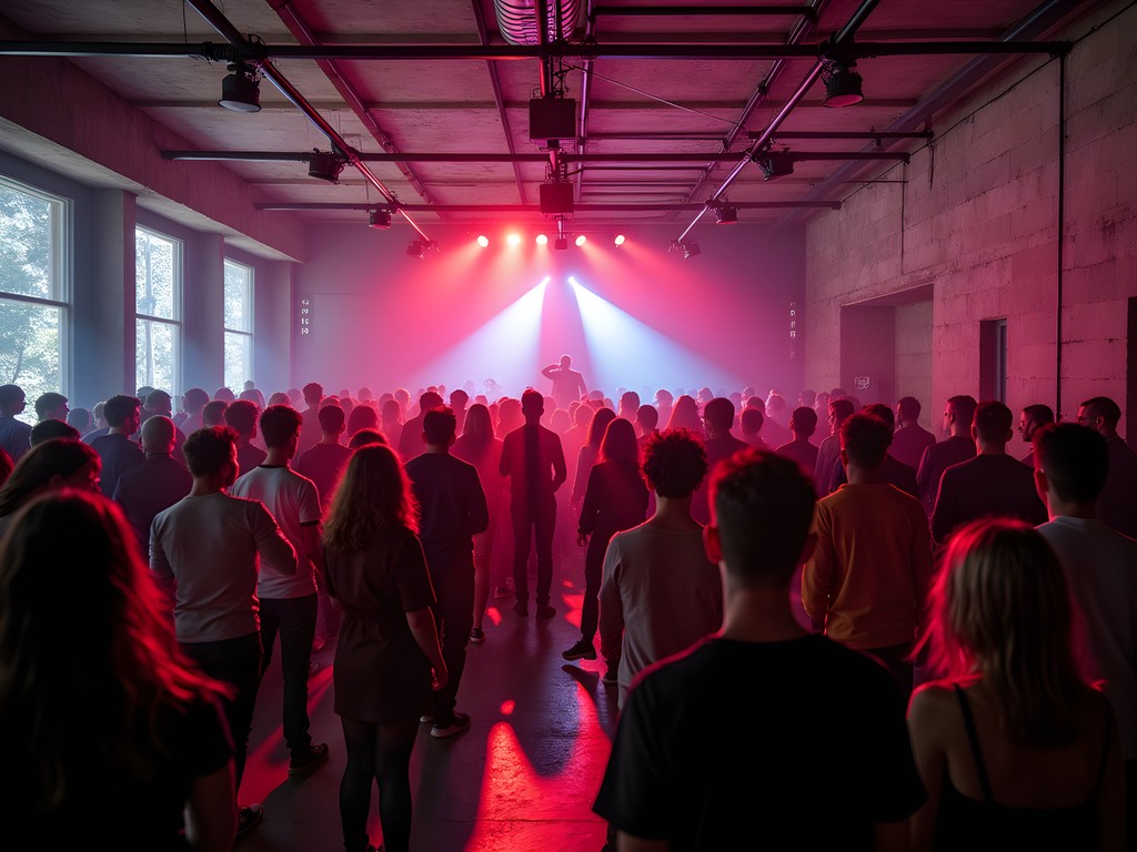 Atmospheric underground electronic music venue in Stockholm with industrial design elements