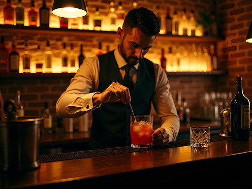 Bartender crafting artisanal cocktail in dimly lit Suffolk speakeasy