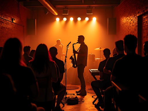 Live jazz performance in intimate Tampa nightclub with saxophone player on stage
