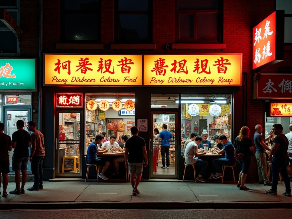 Vibrant late-night dining scene in Toronto's Chinatown showing restaurants serving customers after midnight