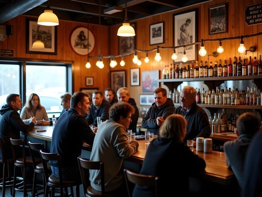 Cozy neighborhood bar in Utica with local memorabilia, craft beers, and diverse patrons enjoying conversation