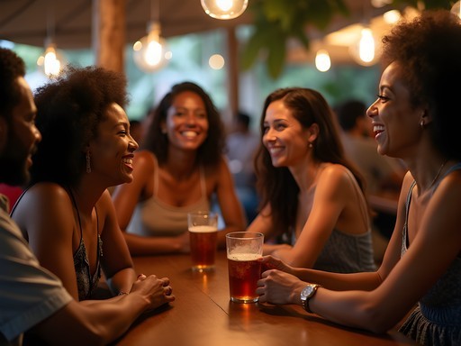 Diverse crowd of local Mauritians enjoying nightlife in Vacoas bar