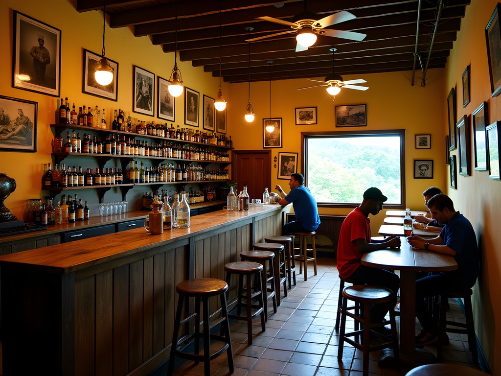 Authentic Mauritian rum shop in Vacoas with locals enjoying evening drinks
