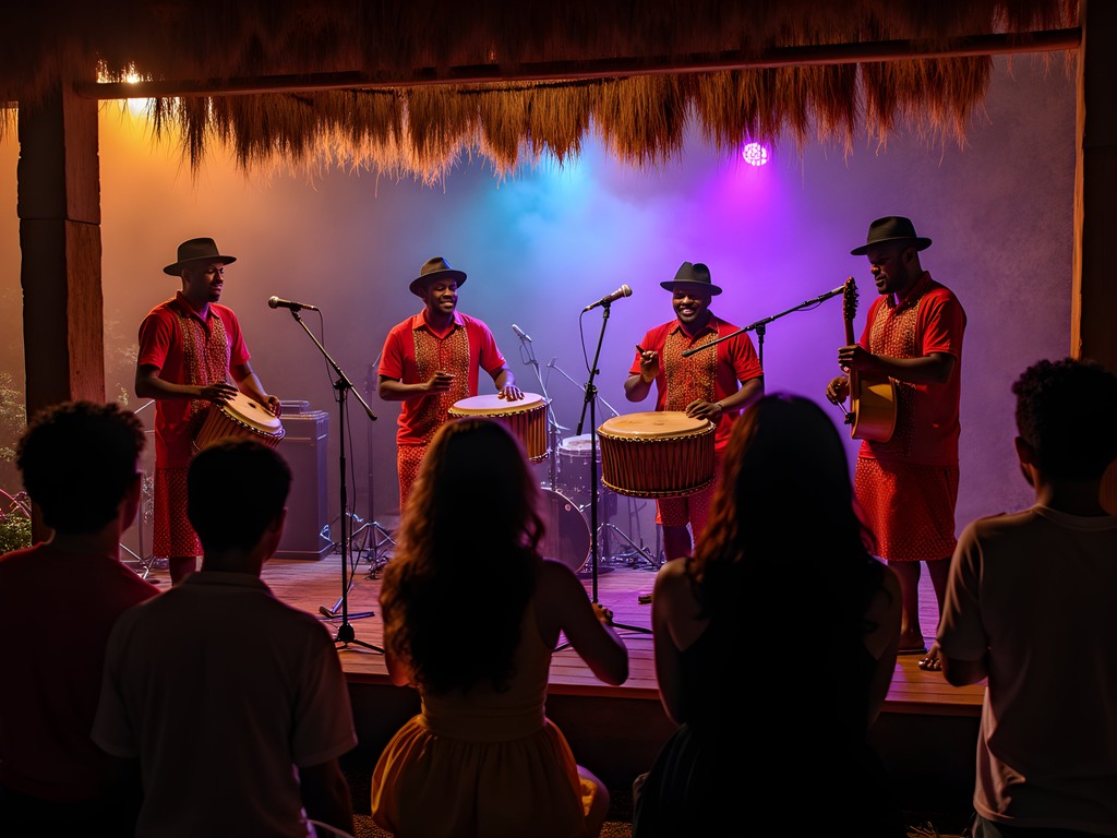 Live sega music performance in Vacoas with traditional instruments and dancers