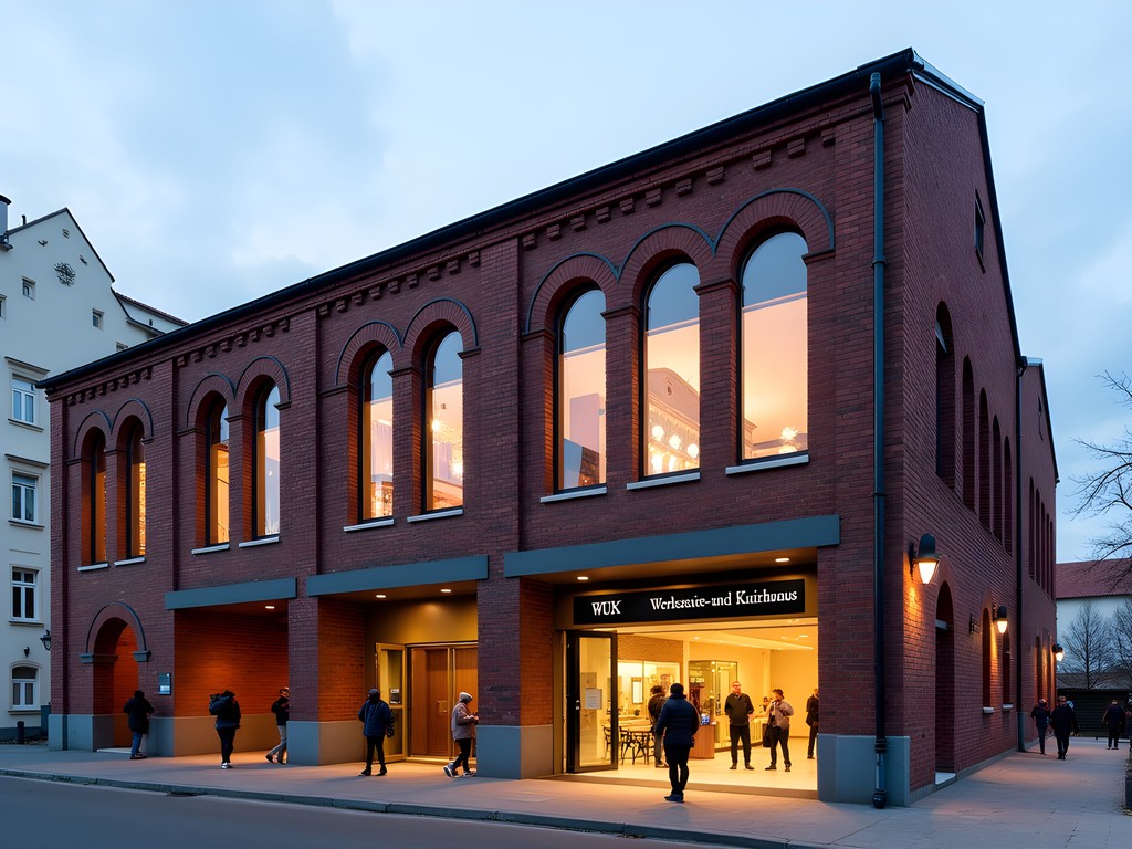 Exterior of WUK cultural center in Vienna showing repurposed industrial architecture