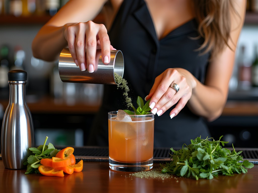 Bartender preparing craft cocktails with fresh ingredients at Warren Michigan neighborhood bar