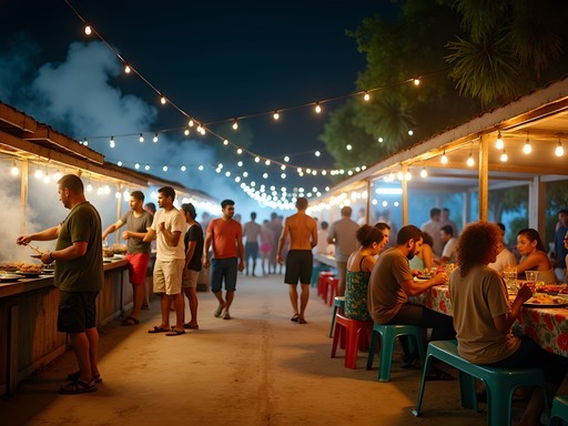 Lively outdoor Fish Fry Thursday event with local musicians and diverse crowd in West End Bahamas