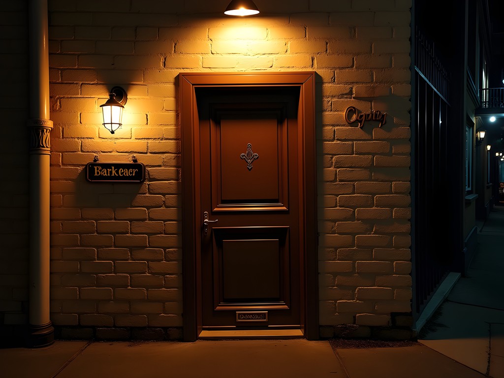 Concealed entrance to a Wollongong speakeasy with subtle signage and atmospheric lighting