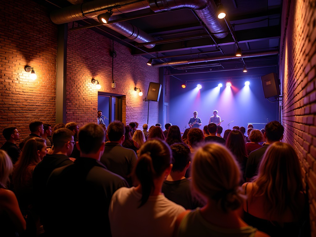 Interior of a Wollongong live music venue showing industrial architecture and stage setup