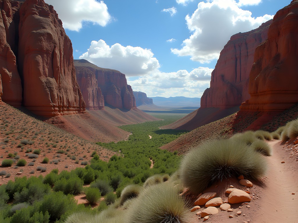 Hikers on Dog Canyon Trail with desert canyon views in Oliver Lee State Park Alamogordo