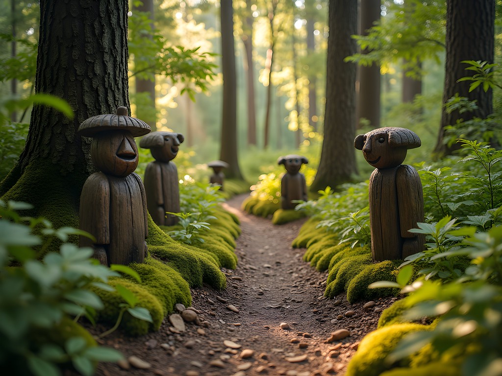 Family hiking through the troll forest on Mount Fløyen in Bergen