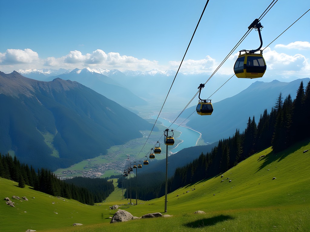 Cable car ascending from Medeu to Shymbulak with Tian Shan mountain views
