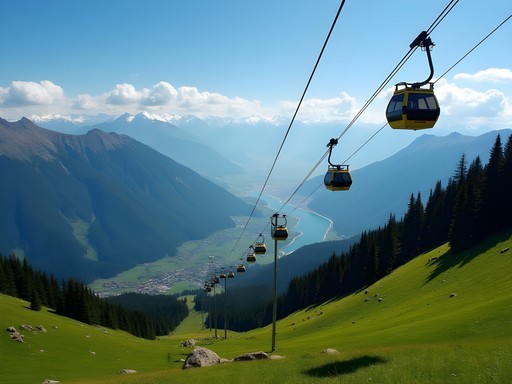 Cable car ascending from Medeu to Shymbulak with Tian Shan mountain views