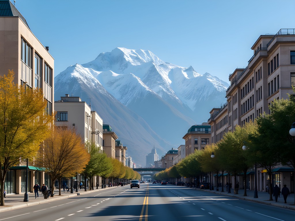 Almaty cityscape with Tian Shan Mountains backdrop