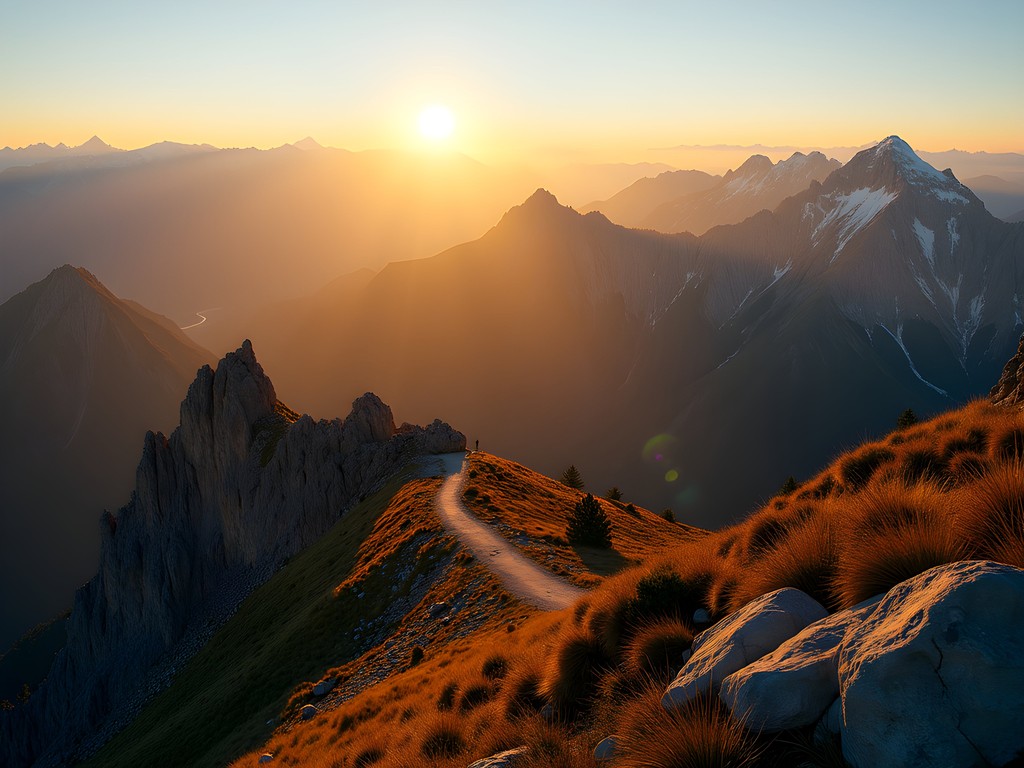 Early morning light on Kumbel Peak trail with distant mountain views