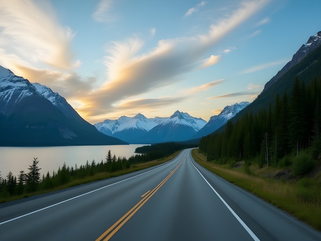 Scenic view of Seward Highway with mountains and water