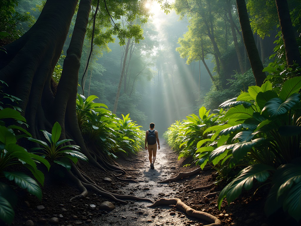 Hiking trail through lush jungle approaching Angel Falls viewpoint