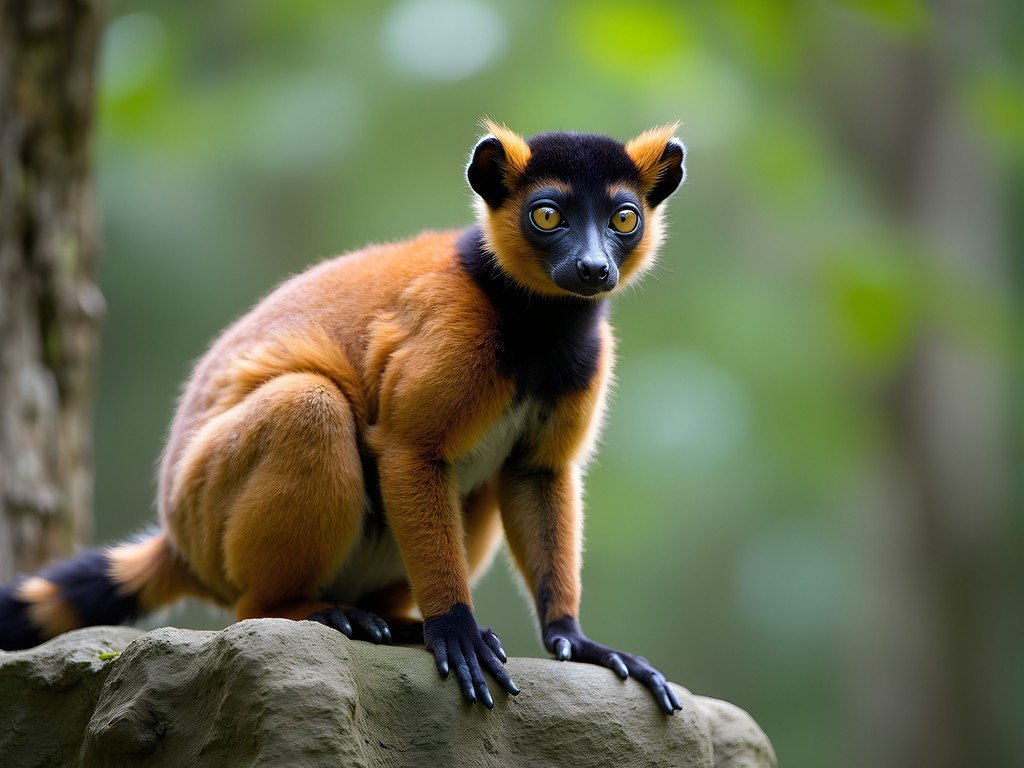 Crowned lemur perched on limestone formation in Ankarana Reserve