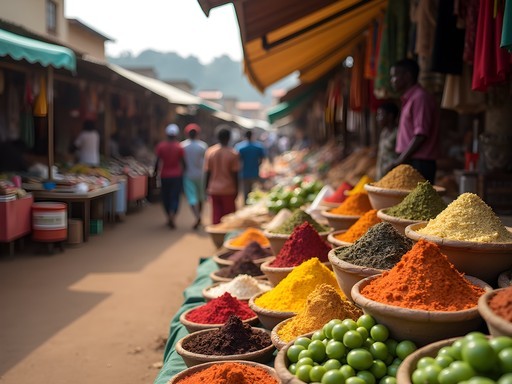 Colorful display of local produce and goods at Bamenda's central market