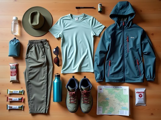 Essential hiking gear laid out for Sabga Hills trek