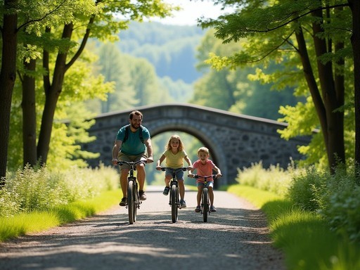 Family biking on Acadia National Park's historic carriage roads