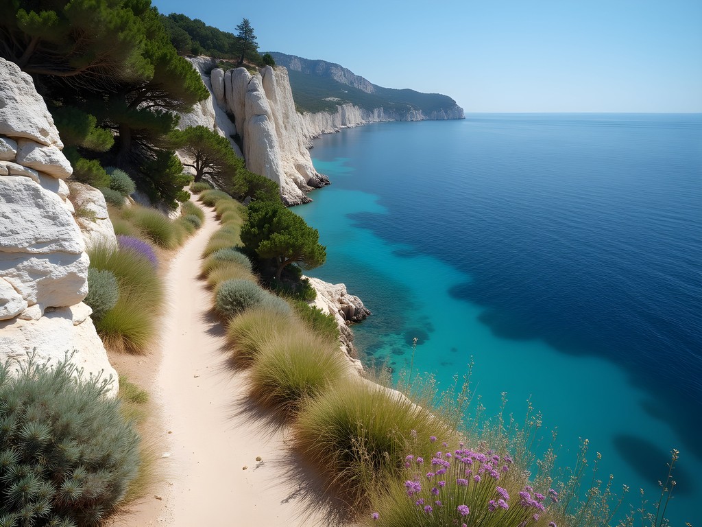 Coastal hiking path in Garraf Natural Park with Mediterranean Sea views
