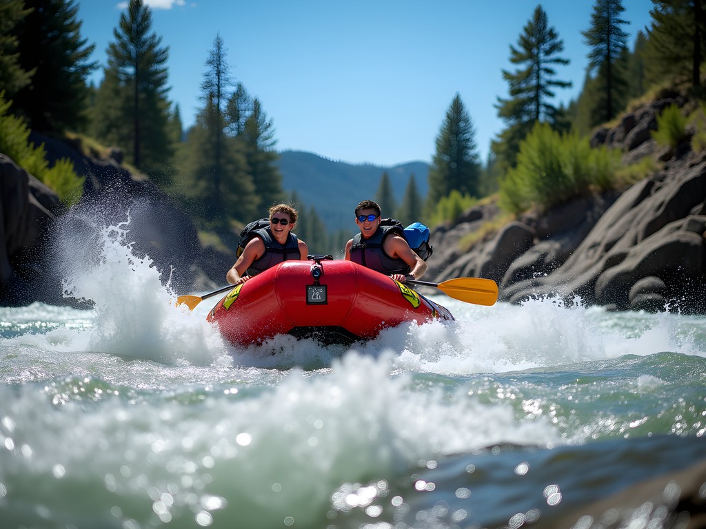 White water rafting on Deschutes River through rapids