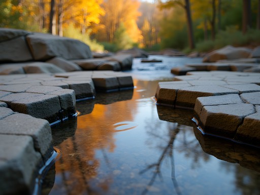 Geometric limestone formations with fall foliage at Leonard Springs Nature Park in Bloomington