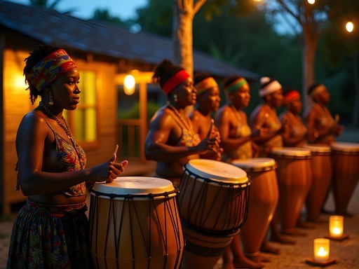 Woman participating in traditional Garifuna drumming session in Old Bank, Bocas del Toro