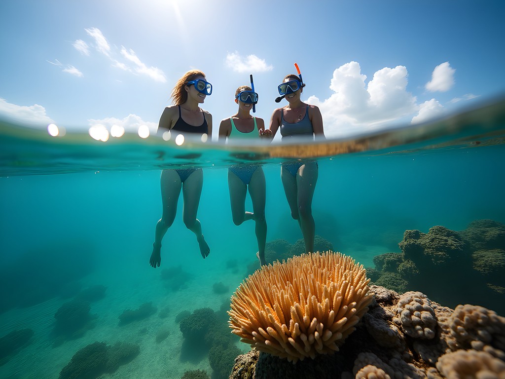 Responsible snorkeling over healthy coral reef in Bocas del Toro with guide explaining conservation efforts