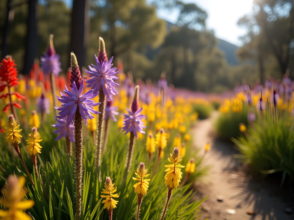 Colorful spring wildflowers blooming along Black Mountain trail near Canberra