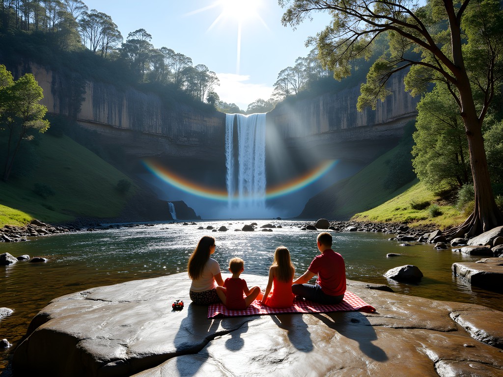 Family enjoying picnic with view of Gibraltar Falls near Canberra
