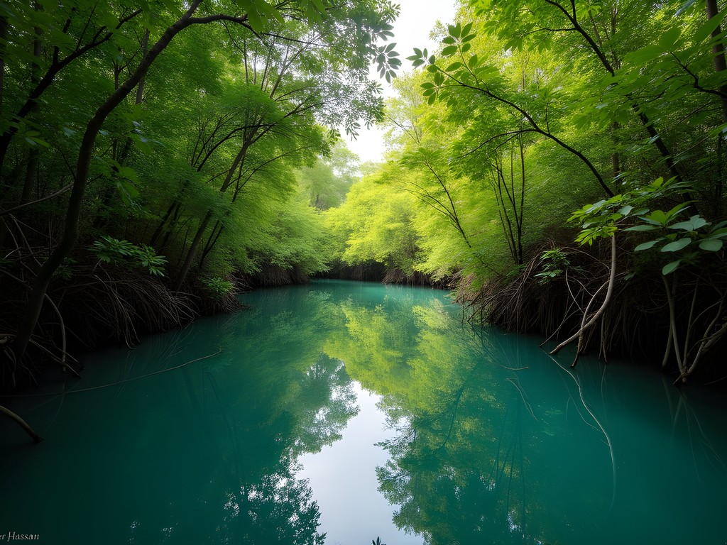Ancient Mayan canal cutting through mangroves in Sian Ka'an Biosphere Reserve