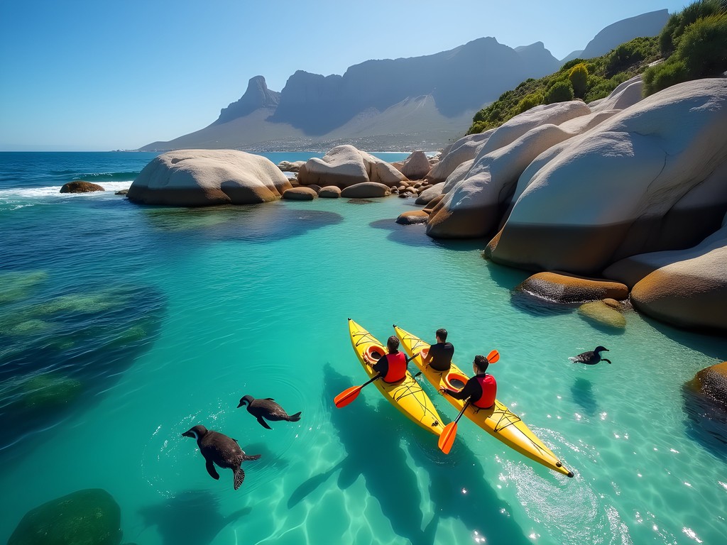 Kayaking near African penguins at Boulders Beach, Cape Town