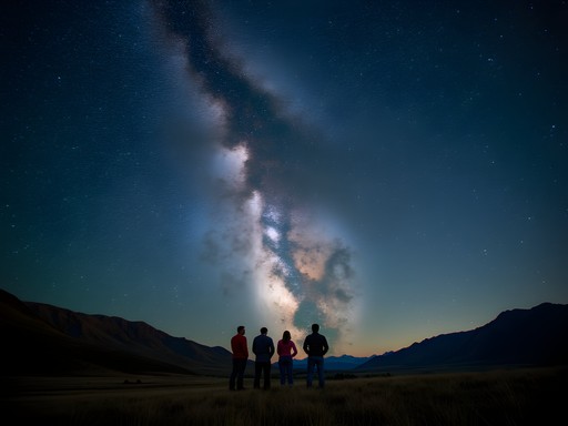 Family stargazing on Casper Mountain with Milky Way visible in night sky