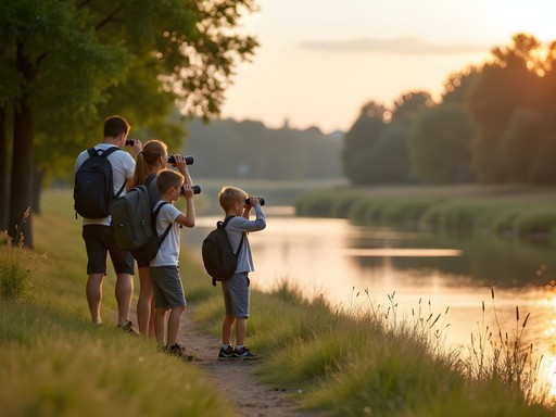Family watching wildlife at Edness Kimball Wilkins State Park with river and cottonwood trees
