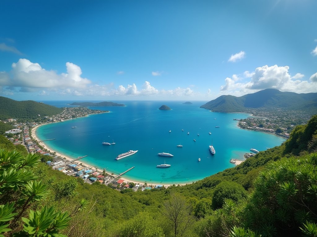 Panoramic view of Charlotte Amalie harbor from Hassel Island hiking trail
