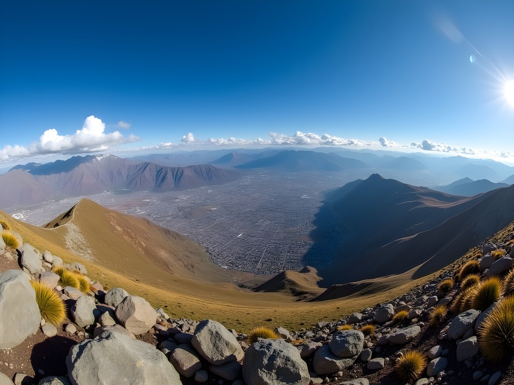 Panoramic view from La Torre summit in Tunari National Park showing Cochabamba valley