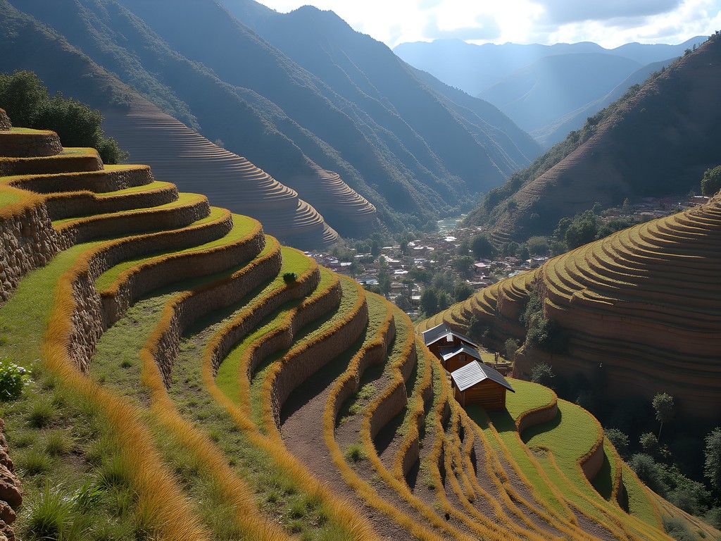 Traditional Quechua farming community in the Tunari Mountains using ancient agricultural techniques