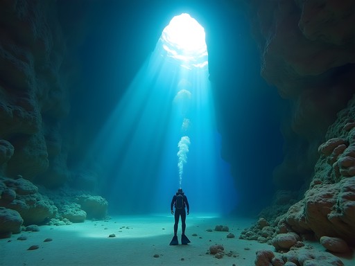 Diver exploring the narrow passages of The Canyon dive site in Dahab