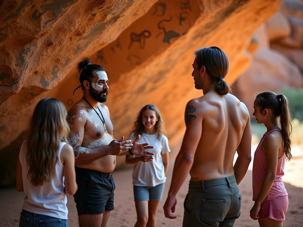 Indigenous guide explaining ancient rock art at Ubirr in Kakadu National Park