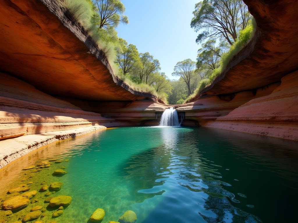 Secluded Tjaynera Falls swimming hole in Litchfield National Park with crystal clear water
