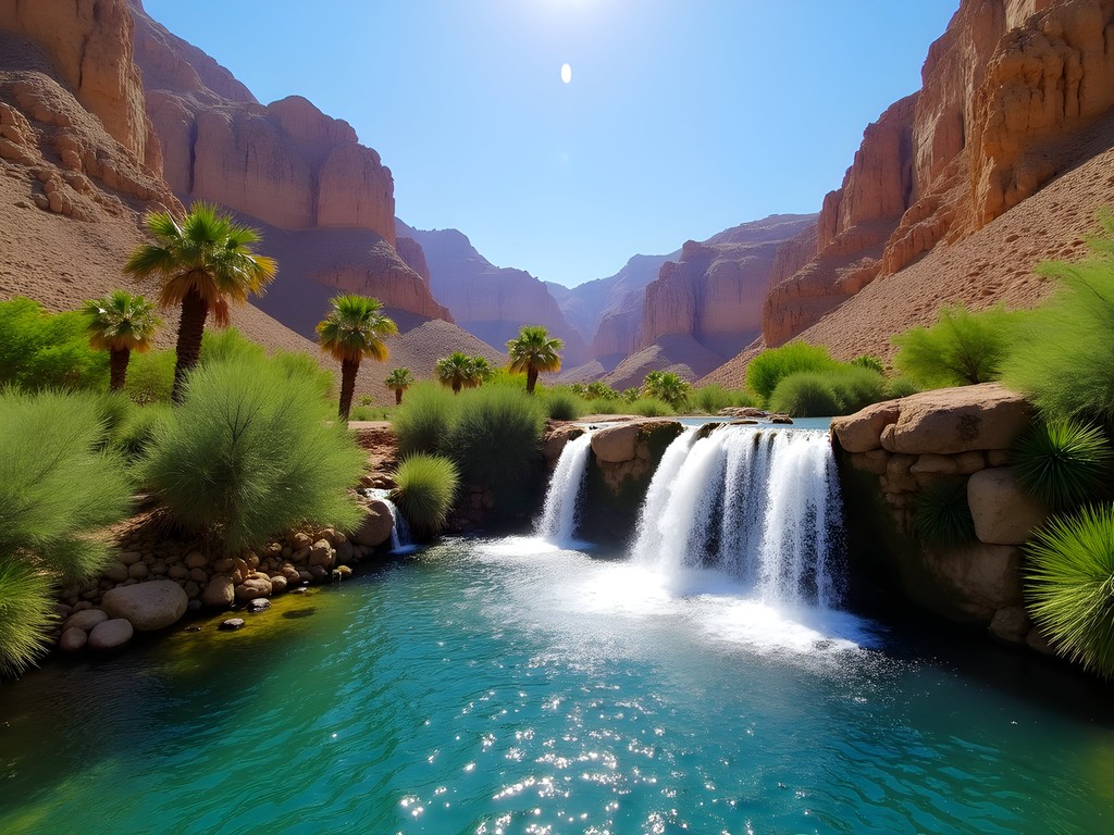 Lush waterfall oasis at Ein Gedi Nature Reserve near the Dead Sea