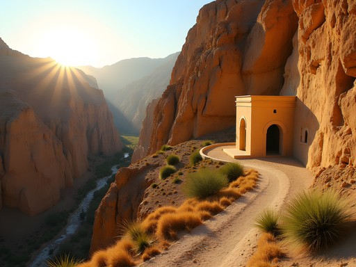 St. George's Monastery carved into the cliff face of Wadi Qelt with ancient trail visible