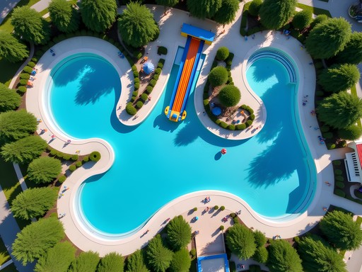 Aerial view of Civaqua Waterpark in Debrecen showing multiple pools and water attractions