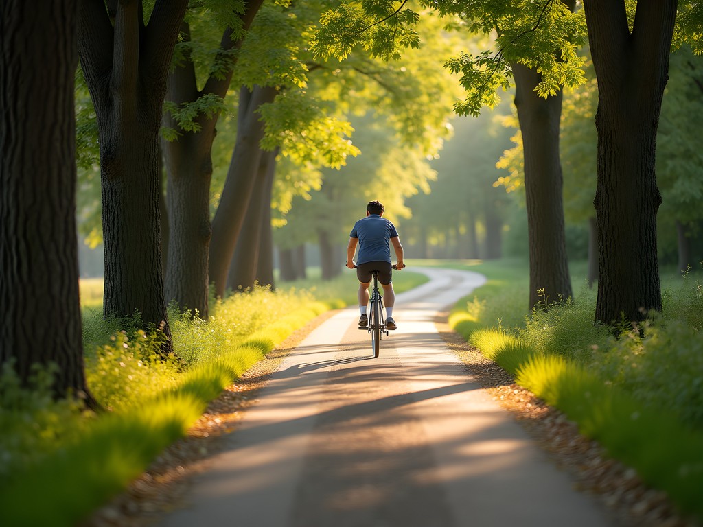 Cycling path through Debrecen's Great Forest with dappled sunlight filtering through oak trees